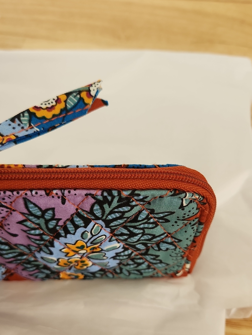Vera Bradley Zip Pouch Teal, Rust & Purple Floral Quilted Zip Card Case - Picture 9 of 9